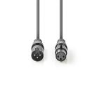 Nedis COTH15012GY50 DMX adapter kábel, XLR 3 tűs dugó, XLR 3 tűs anya,  Nikkelezett, 5 m,  kerek, PVC, Sötétszürke