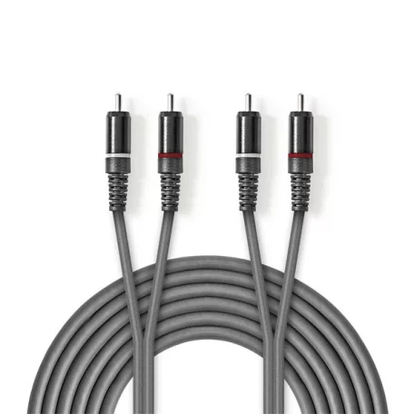 Nedis COTH24200GY15 sztereo audio kábel, 2x RCA dugó,  2x RCA dugó, Nikkelezett,  1,50 m, rugalmas