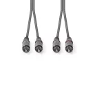 Nedis COTH24200GY15 sztereo audio kábel, 2x RCA dugó,  2x RCA dugó, Nikkelezett,  1,50 m, rugalmas