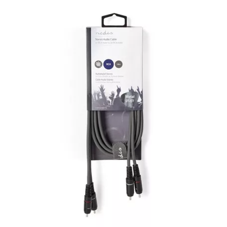 Nedis COTH24200GY15 sztereo audio kábel, 2x RCA dugó,  2x RCA dugó, Nikkelezett,  1,50 m, rugalmas