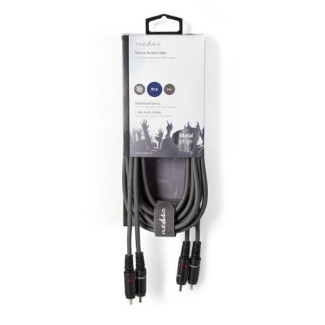 Nedis COTH24200GY30 sztereo audio kábel, 2x RCA dugó,  2x RCA dugó, Nikkelezett,  3 m, rugalmas