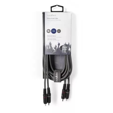 Nedis COTH24200GY30 sztereo audio kábel, 2x RCA dugó,  2x RCA dugó, Nikkelezett,  3 m, rugalmas