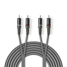  Nedis COTH24200GY50 sztereo audio kábel, 2x RCA dugó,  2x RCA dugó, Nikkelezett,  5 m, rugalmas