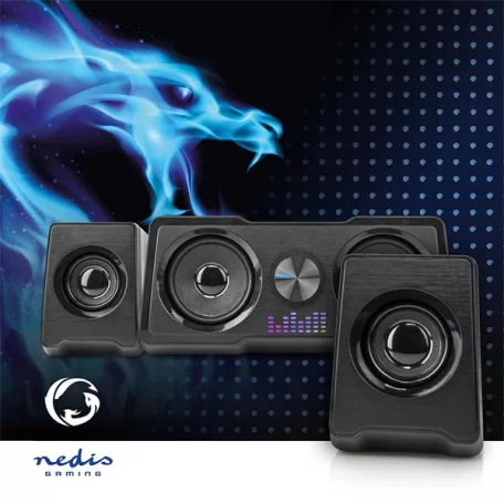 Nedis GSPR21022BK gamer hangszóró készlet, csatornák: 2.2, USB tápellátás, 3,5 mm jack, 48 W, LED, hangerőszabályozó