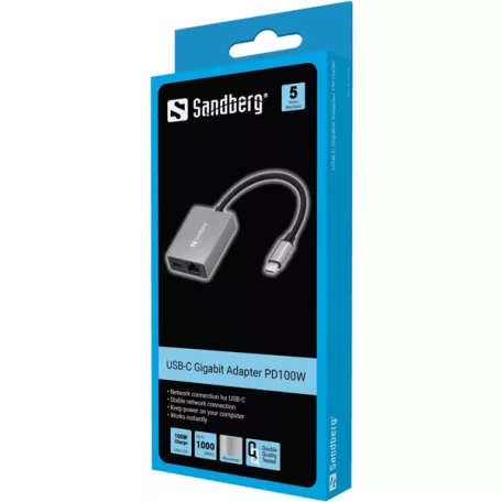SANDBERG USB-adapter, USB-C Gigabit Adapter PD100W