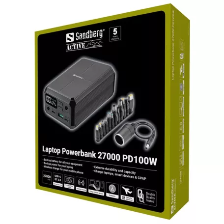 SANDBERG Hordozható akkumulátor, Laptop Powerbank 27000 PD100W