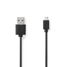   Nedis CCGL60501BK10 USB micro B (micro USB)kábel, USB 2.0  USB-A dugó  USB Micro-B dugó  7,5 W 480 Mbps. 1m