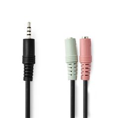   Nedis sztereó audio kábel, CAGP22150BK02, 3,5 mm-es dugó 2x 3,5 mm-es anya Nikkelezett 0,20 m Kerek Fekete Boríték