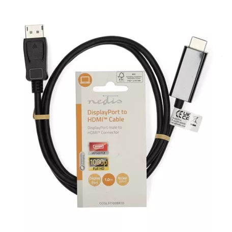Nedis CCGL37100BK10 Displayport dugó - HDMI dugó kábel 1080p, 1m