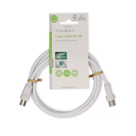 Nedis CSGL40000WT15 koax kábel, dugó - aljzat, 90 dB, 75 Ohm Dupla árnyékolás, 1,5m