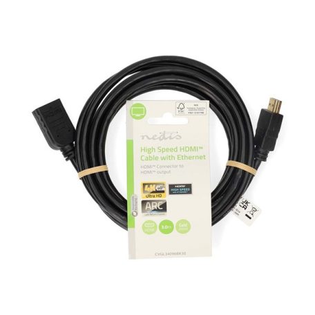 Nedis ultra HD HDMI hosszabbító (toldó) kábel CVGL34096BK30, HDMI dugó - aljzat, 4K@60Hz, ARC, 10,2 Gbps, 3 m