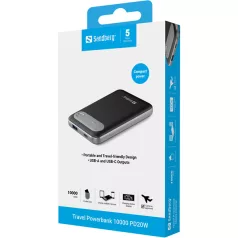   SANDBERG Hordozható akkumulátor, Travel Powerbank 10000 PD20W