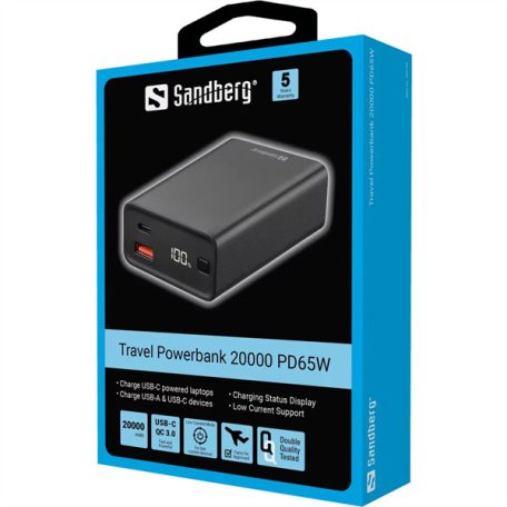 SANDBERG Hordozható akkumulátor, Travel powerbank 20000 PD65W