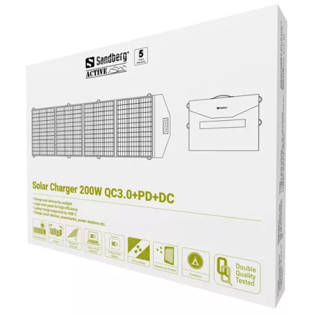 SANDBERG Napelemes töltő, Solar Charger 200W, QC3.0+PD+DC