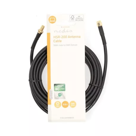 Nedis CSGL02400BK50 SMA kábel apa | anya, aranyozott, 50 Ohm, kettős árnyékolású, 5 m