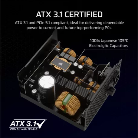 CORSAIR Tápegység Moduláris, RM850x, 850W, ATX 3.1, PCIe 5.1, 14cm, Cybenetics Gold