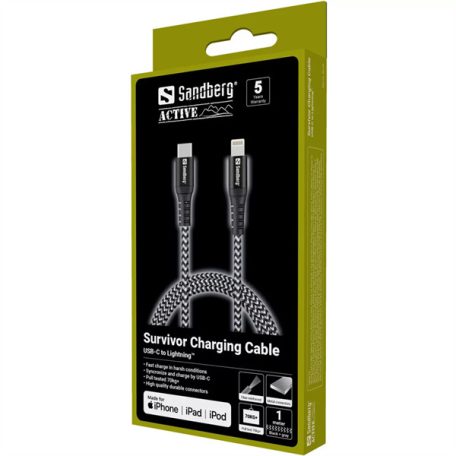SANDBERG USB-C tartozék, Survivor USB-C PD Lighting kábel 1m