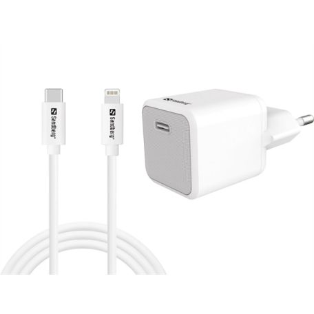 SANDBERG Hálózati töltő, USB-C AC Charger 20W + Lightning 1m