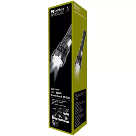 SANDBERG Hordozható akkumulátor és zseblámpa, Survivor 7in1 Torch Powerbank 10000