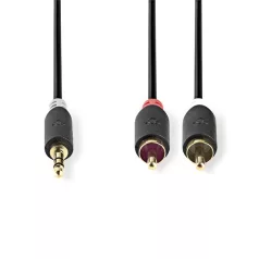   Nedis CABW22200AT10 sztereo audió kábel 3,5mm sztereo jack - 2x RCA,  Aranyozott,  1 m