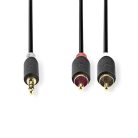 Nedis CABW22200AT20 sztereo audió kábel 3,5mm sztereo jack - 2x RCA,  Aranyozott,  2 m