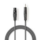 Nedis COTH15320GY10 balanced/szimmetrikus félprofi audio kábel, 3,5mm sztero jack dugó - 3p XLR aljzat, 1m, rugalmas