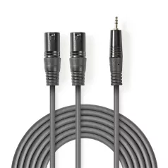   Nedis COTH15310GY15 balanced/szimmetrikus félprofi XLR audio kábel, 2x XLR 3 tűs dugó | 3,5 mm sztereo jack dugó, 1,5m