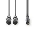 Nedis COTH15310GY15 balanced/szimmetrikus félprofi XLR audio kábel, 2x XLR 3 tűs dugó | 3,5 mm sztereo jack dugó, 1,5m