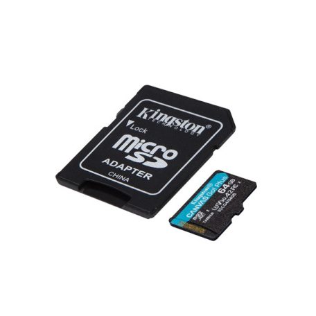 KINGSTON Memóriakártya MicroSDXC 64GB Canvas Go Plus Gen4 200R A2 U3 V30 + Adapter