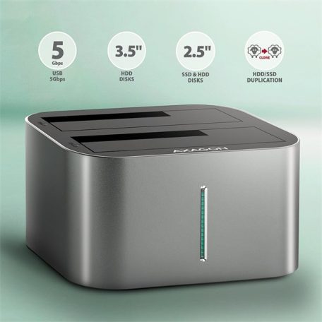 AXAGON ADSA-DC dual SATA 2.5"/3.5" SSD/HDD CLONE dokkoló, USB-C, 5 Gbps