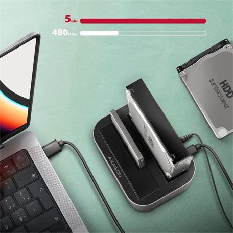 AXAGON ADSA-DC dual SATA 2.5"/3.5" SSD/HDD CLONE dokkoló, USB-C, 5 Gbps