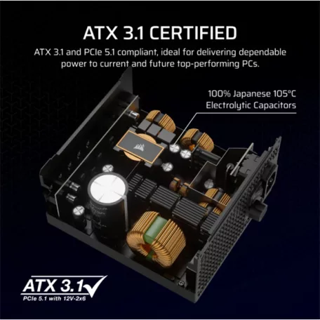 CORSAIR Tápegység Moduláris, RM1000x, 1000W, ATX3.1, PCIe5.1, 14cm, Cybenetics Gold