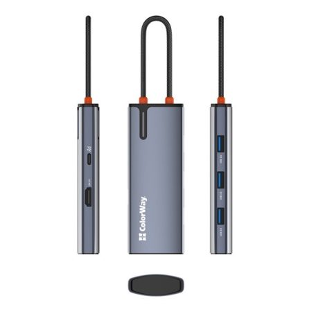 COLORWAY USB-elosztó (dokkolóállomás) CW-HUB01, ColorWay USB-C 5-b-1 Type C PD 100W/USB3.0x3/HDMI 4K