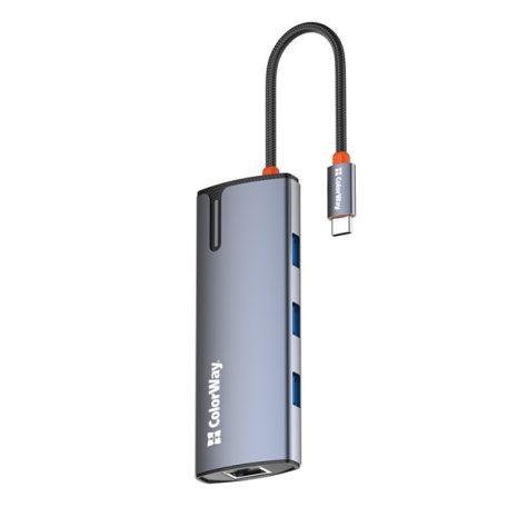 COLORWAY USB-elosztó (dokkolóállomás) CW-HUB02, USB-C 6-B-1 Type C PD 100W/USB3.0?3/HDMI 4?/RJ45