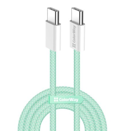 COLORWAY Kábel Type-C CW-CBPDCC061-G, fonott pamut, PD Fast Charging 60W, 3,0A 1M zöld