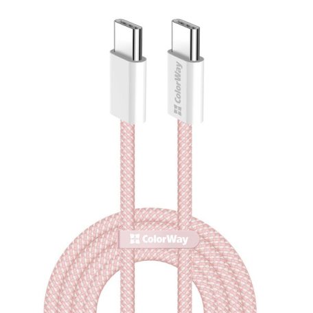 COLORWAY Kábel Type-C CW-CBPDCC061-P, fonott pamut, PD Fast Charging 60W, 3,0A 1M rózsaszín