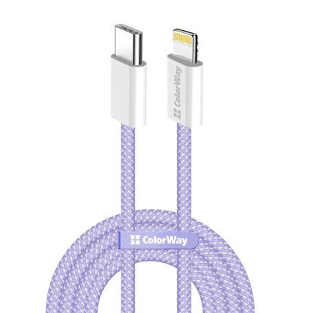 COLORWAY Kábel Type-C CW-CBPDCL061-PU, Apple Lightning, fonott pamut, PD 27W, 1M lila