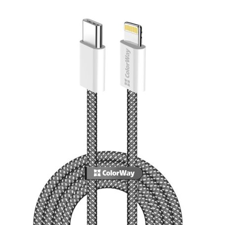 COLORWAY Kábel Type-C CW-CBPDCL061-BK,  Apple Lightning, fonott pamut, PD 27W, 1M fekete