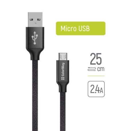 COLORWAY Kábel, USB CW-CBUM048-BK, MicroUSB 2.4A 25CM fekete