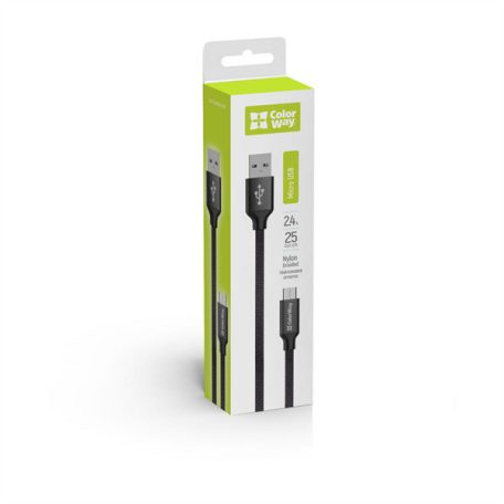 COLORWAY Kábel, USB CW-CBUC048-BK, Type-C 2.4A 25CM fekete