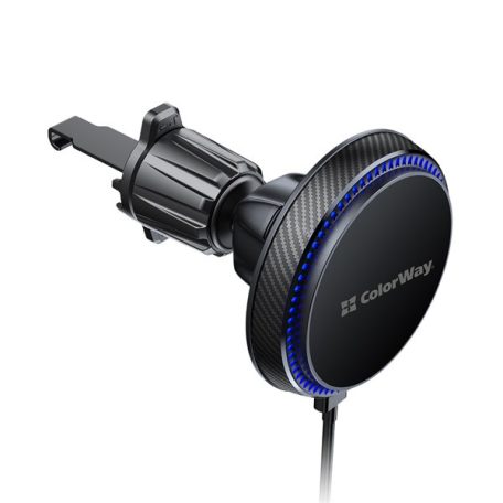 COLORWAY Autós töltő, MagSafe 360°-os légtelenítő 15W fekete vezeték nélküli autós töltő,  légtelenítő 15W fekete