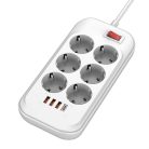 COLORWAY Hálózati elosztó, CW-CHE64PDW, 6 tápcsatlakozó/4USB (C típusú PD20W + 3USB QC3.0) (38W) Fehér 2M