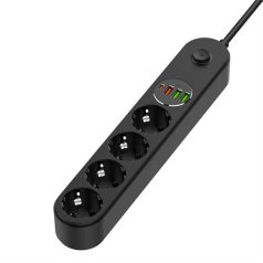   COLORWAY Hálózati elosztó, CW-CHE44PDB, 4 tápcsatlakozó/4USB (C típusú PD20W + 3USB QC3.0) (45W) Fekete 2M