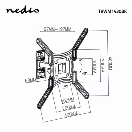 Nedis TVWM1430BK 23"-55" LCD TV / monitor fali tartókonzol, maximum 30 kg, forgatható / dönthető, 2 forgáspont