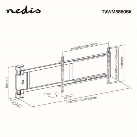 Nedis TVWM5860BK LCD TV / monitot motoros fali tartó konzol, 32-75", max. teherbírás 60 kg, faltáv:56mm, távirányító