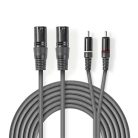 Nedis COTH15210GY15 balanced/szimmetrikus félprofi XLR audio kábel, 2x XLR 3 tűs dugó - 2x RCA dugó, 1,5m