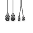 Nedis COTH15210GY15 unbalanced/aszimmetrikus félprofi XLR audio kábel, 2x XLR 3 tűs dugó - 2x RCA dugó, 1,5m