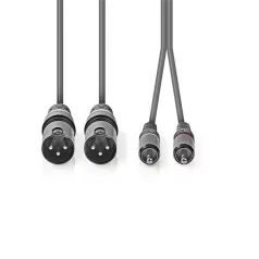   Nedis COTH15210GY15 unbalanced/aszimmetrikus félprofi XLR audio kábel, 2x XLR 3 tűs dugó - 2x RCA dugó, 1,5m