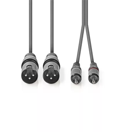Nedis COTH15210GY15 unbalanced/aszimmetrikus félprofi XLR audio kábel, 2x XLR 3 tűs dugó - 2x RCA dugó, 1,5m