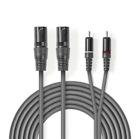 Nedis COTH15210GY30 félprofi XLR audio kábel, 2x XLR 3 tűs dugó - 2x RCA dugó, 3m